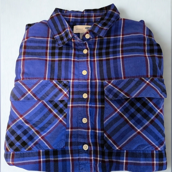Womens OLD NAVY Blue Multi Plaid Boyfriend Shirt w/6-Button Front Ladies Sz Med - Picture 5 of 6